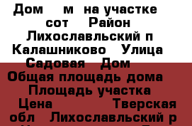 Дом 77 м² на участке 13 сот. › Район ­ Лихославльский п. Калашниково › Улица ­ Садовая › Дом ­ 8 › Общая площадь дома ­ 77 › Площадь участка ­ 13 › Цена ­ 50 000 - Тверская обл., Лихославльский р-н Недвижимость » Дома, коттеджи, дачи продажа   . Тверская обл.